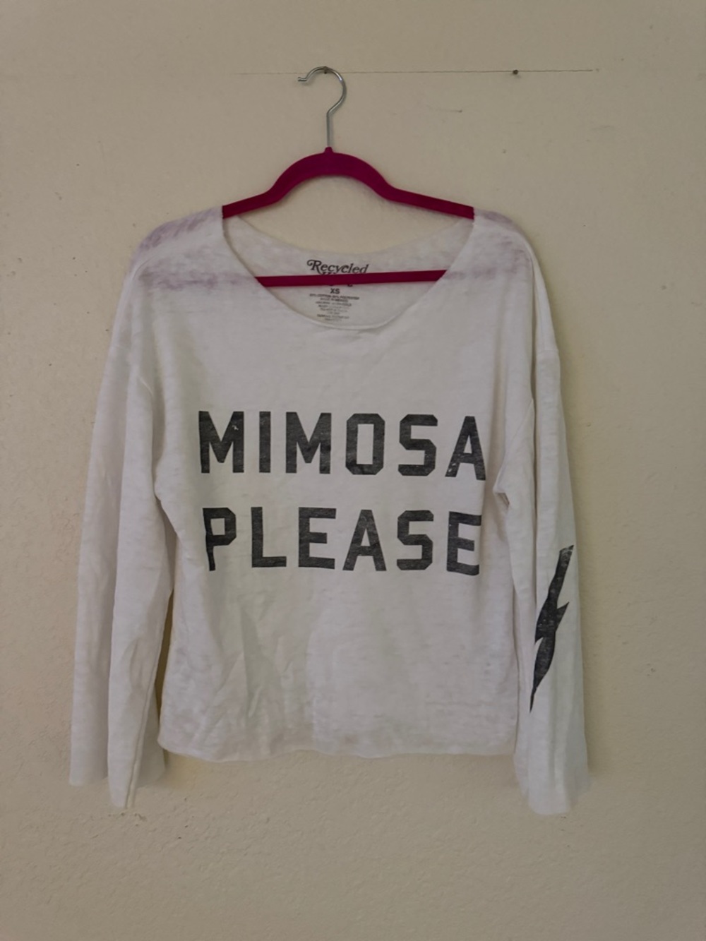 Recycled Karma Brand White "Mimosa Please" Long Sleeve Graphic Top